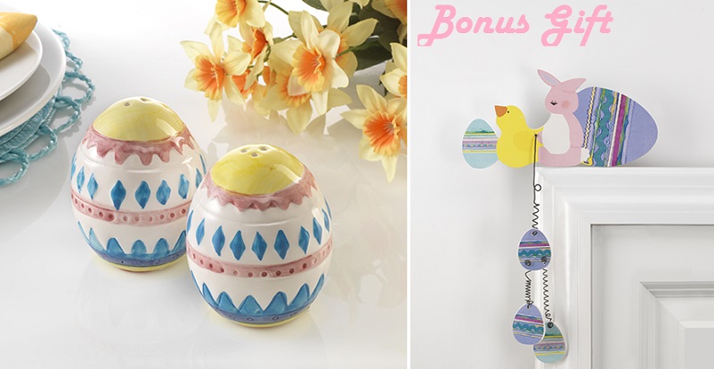 #58120 Easter Egg Salt & Pepper Shakers  with Bonus Combo Over the Door Bunny hanger 