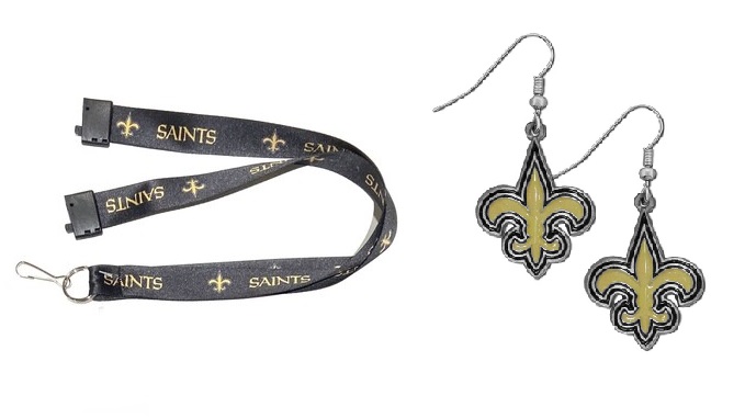 #1003 New Orleans Saints Earrings and  Lanyard 