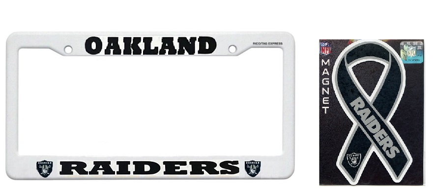#0995 Oakland Raiders License Plate & Raiders Magnet Ribbon